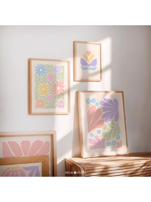 Ninastore Pastel Soyut Çiçekli Baskılı Duvar Sanatı Seti (6 Parça) – Danimarka Pastel Çiçek Tasarımları / Sevi