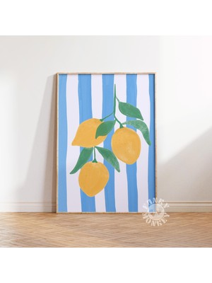 Ninastore Limon Duvar Sanatı / Şık Italyan Yaz Meyveleri Baskısı / Trend Mutfak Baskısı / Retro Yemek Dijital