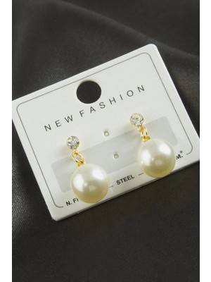 Renklime Yuvarlak Inci Taşlı Küpe