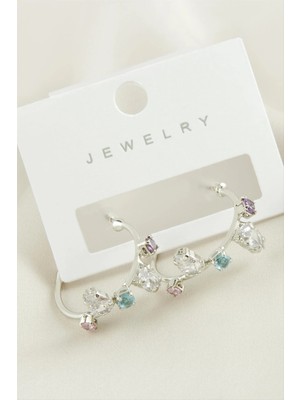 Renklime Zikzak Zirkon Taşlı Halka Küpe