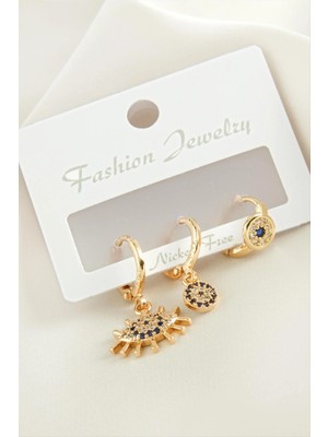 Renklime 3 Adet Göz Nazar Zirkon Taşlı Küpe