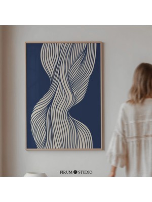 Ninastore Soyut Akıcı Çizgiler Baskılı Duvar Sanatı / Indigo ve Bej Modern Dekor / Orta Çağ Esintili Çağdaş Ta
