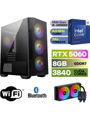 MSI Şafak-Gaming Pc Ddr5-Intel Core I9 14900KF-RTX 5060 8gb-16 GB Ddr5 Ram-1 Tb Nvme 5000 4000-WİN11PRO-240MM Sıvı Sogutma