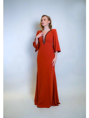 Crystalia Hazel Dress Krep Kumaş Taş Işlemeli