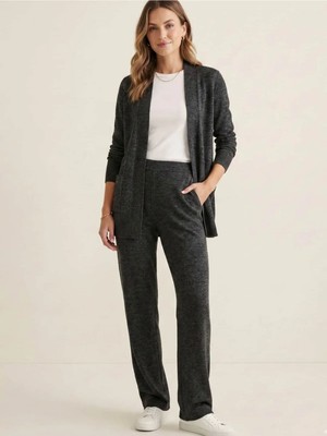 Crystalia Salaş Kesim Kırçıllı Kumaş Koyu Gri Kadın Triko Takım