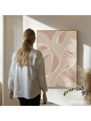 Ninastore Bej ve Beyaz Soyut Dalga Sanatı / Orta Çağ Moderni Baskılı Tasarım / Minimalist Çizgi Sanatı / Oturm
