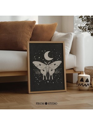 Ninastore Vintage Güve Baskılı Cadılar Bayramı Duvar Sanatı / Hüzünlü Boho Sanat Baskısı / Modern Cadı Duvar D