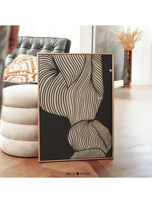 Ninastore Yüzyıl Ortası Modern Soyut Minimalist Akıcı Çizgiler Sanat Baskısı / Hüzünlü Siyah ve Bej Duvar Deko