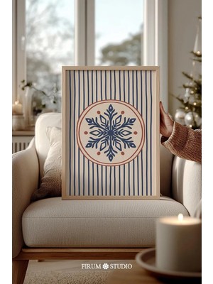 Ninastore Boho Kar Tanesi Noel Duvar Sanatı/ Eklektik Tatil Dekorasyonu/ Kırmızı ve Mavi Modern Şenlikli Baskı
