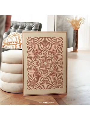 Ninastore Bohem Soyut Çiçek Baskısı/ Toprak ve Pişmiş Toprak Tonlarında Botanik Sanat/ Fas Tarzı Baskılı Duvar