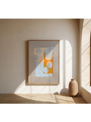 Ninastore Sıcak Altın Turuncu Tonlarıyla Yumuşak Mavi Soyut | Güzel Sanatlar Posteri