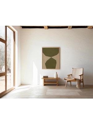 Ninastore Zeytin Yeşili Soyut Sanat Baskısı | Modern Minimalist Şekiller | Nötr Geometrik Duvar Sanatı | Dijit