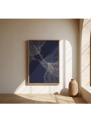 Ninastore Lacivert Soyut Çizgi Akışı Sanatı | Modern Minimal Akım | Güzel Sanatlar Posteri (Çerçeve Dahil Deği