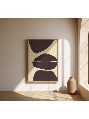 Ninastore Krem Zemin Üzerine Koyu Kahverengi Minimalist Soyut | Güzel Sanatlar Posteri