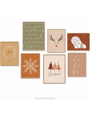 Ninastore 7 Parçalı Noel Baskı Seti / Galeri Duvar Sanatı / Noel Baskılı Sanat Eserleri / Noel Duvar Sanatı /