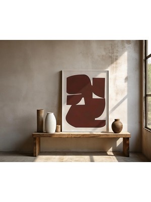 Ninastore Çikolata Kahverengi Soyut Minimalist Duvar Sanatı – Çerçeveli Poster