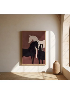 Ninastore Siyah ve Fildişi Renklerinde Soyut Atlar Duvar Sanatı – Güzel Sanatlar Posteri