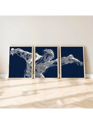 Ninastore Minimalist Soyut Duvar Sanatı 3'lü Modern Çizgi Çizim Baskı Seti Lacivert Üçlü Tablo Çağdaş Ev Dekor