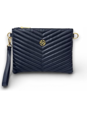 Sanmorris Kadın Suni Deri Ayarlanabilir Çapraz ve El Askılı Lacivert Renkli Portföy, Clutch Çanta