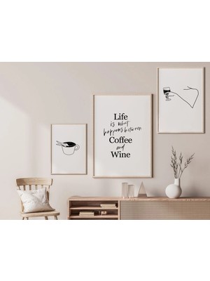Ninastore Kahve Şarap Galerisi Duvar Seti (3 Parça) / Bar Arabası Sanatı / Kahve Baskısı / Şarap Sever Sanatı