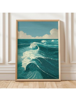 Ninastore Okyanus Dalgaları Sanat Baskısı Deniz Duvar Sanatı Mavi Kıyı Dekorasyonu Modern Okyanus Posteri Plaj