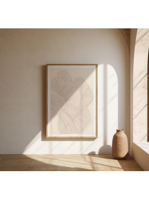 Ninastore Minimalist Botanik Çizim Sanatı Posteri: Bej Çiçek Baskısı (Çerçeve Dahil Değildir)