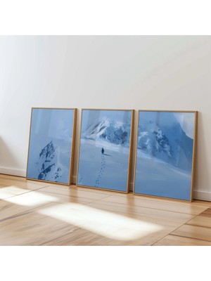 Ninastore Nihilist Penguen 3'lü Yürüyen Dağlar Karlı Manzara Ayak Izleri Kış Minimalist Duvar Sanatı Seti