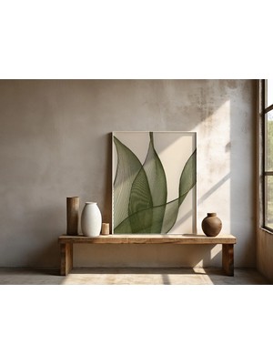 Ninastore Yeşil Soyut Sanat: Japandi Minimalist Duvar Dekoru | Çerçeveli Poster