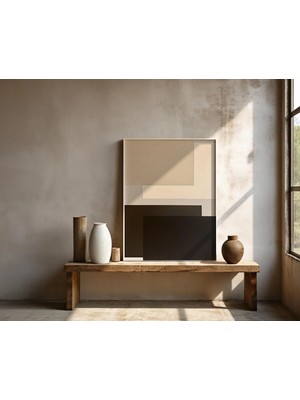 Ninastore Nötr Bej ve Kahverengi Minimalist Soyut Duvar Sanatı – Çerçeveli Poster