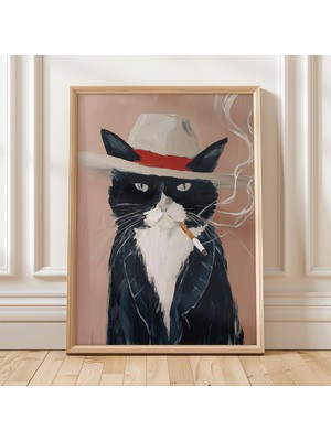 Ninastore Gangster Kedi Baskısı/ Komik Sigara Içen Hayvan Duvar Sanatı (Dijital Indirme)