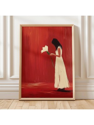 Ninastore Çiçekli Minimalist Kadın Sanatı, Modern Kırmızı Soyut Tablo, Yazdırılabilir Dijital Indirme, Çağdaş