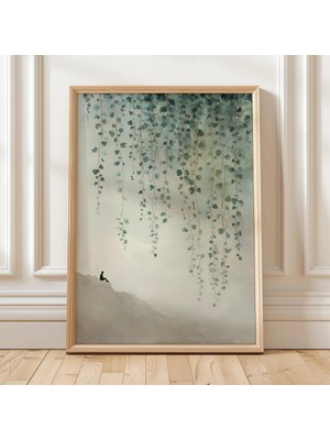 Ninastore Sarkık Asma Duvar Sanatı Minimalist Doğa Baskısı Yumuşak Yeşil Yapraklar Manzara Baskı Sanatı