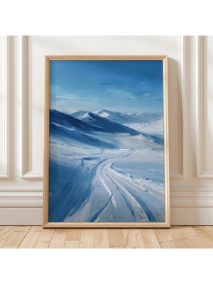 Ninastore Soyut Mavi Manzara Duvar Sanatı, Sakin Dağ Ufku, Minimalist Resim Tarzı, Huzurlu Modern Dijital Duva