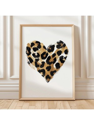 Ninastore Leopar Kalp Duvar Sanatı Modern Hayvan Baskısı Cesur Aşk Sembolü Minimalist Moda Dekor Şık Dijital D