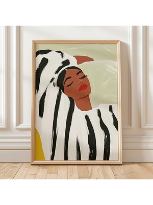 Ninastore Huzur Veren Ilham Perisi Yumuşak Krem Siyah Modern Grafik Sanat Baskısı Etkileyici Figüratif Portre