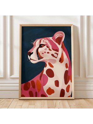 Ninastore Soyut Leopar Sanatı Modern Hayvan Baskısı Pembe Kırmızı Vahşi Yaşam Illüstrasyonu Yazdırılabilir Dij