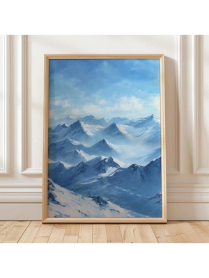 Ninastore Karlı Dağ Manzarası Sanat Baskısı, Sakin Mavi Kış Zirveleri, Manzaralı Doğa Tablosu, Huzurlu Alp Man