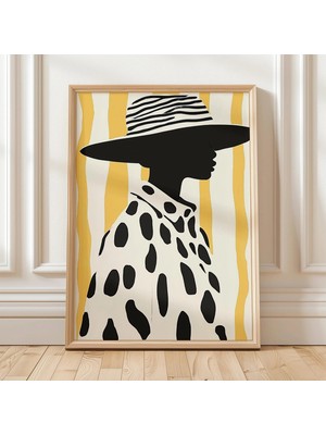 Ninastore Şapkalı ve Cesur Desenli Modern Kadın Silüeti Sanatı – Soyut Duvar Sanatı, Modern Dekor, Yazdırılabi