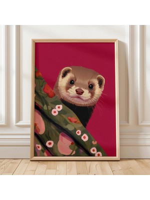 Ninastore Gelincik Duvar Sanatı Baskısı Sevimli Gelincik Illüstrasyonu Çiçekli Battaniye Hayvan Dekoru Dijital