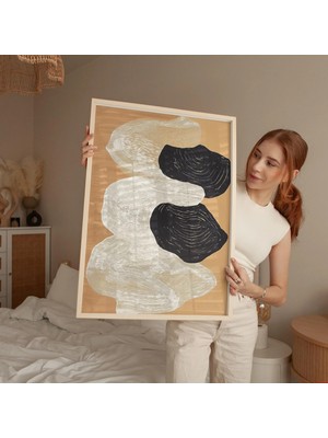 Ninastore Soyut Nötr Şekiller Duvar Sanatı Minimalist Organik Baskı Modern Bej Siyah Sanat Eseri Japandi Tarzı