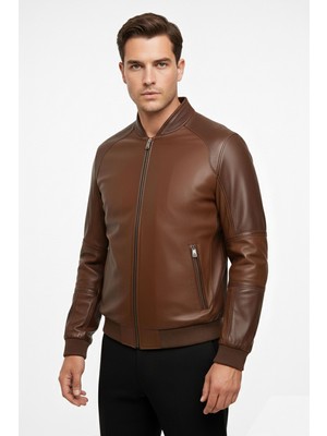 Deriderim Kahverengi Marco Hakiki Deri Erkek Bomber Ceket