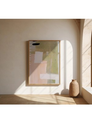 Ninastore Soyut Nötr Duvar Sanatı – Yumuşak Adaçayı ve Pembe Minimalist Güzel Sanat Posteri