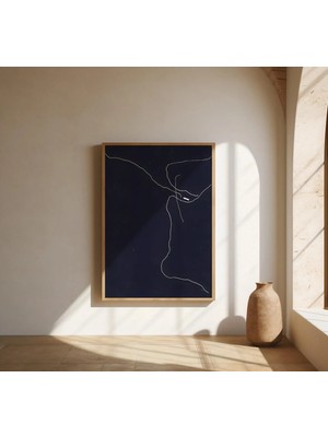 Ninastore Gece Mavisi Soyut Sanat Baskısı | Modern Çizgi Duvar Dekoru