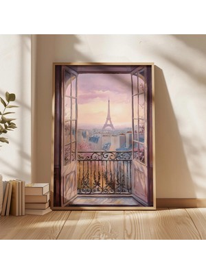 Ninastore Paris Eyfel Kulesi Duvar Sanatı Romantik Fransız Pencere Manzarası Baskısı Pastel Balkon Sahnesi Bah
