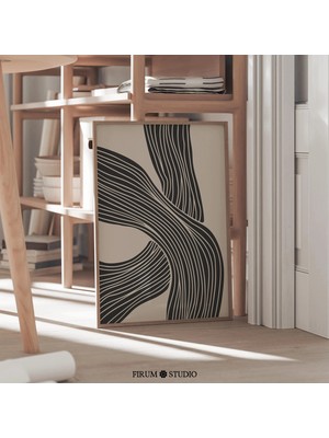 Ninastore Yüzyıl Ortası Soyut Çizgi Baskılı Duvar Sanatı – Nötr Minimalist Tasarım/ Modern Daire Dekorasyonu |