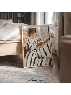 Ninastore Plajda Kitap Okuma Temalı Baskılı Duvar Sanatı – Pastel Yaz Okuma Kız Tasarımı/ Trend Kitap Sever De