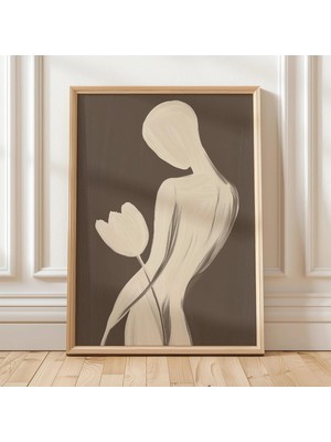 Ninastore Minimalist Soyut Kadın Duvar Sanatı, Laleli Kahverengi Bej Modern Baskı, Kadınsı Vücut Posteri, Nötr