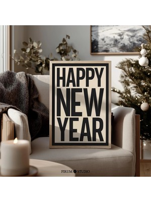 Ninastore Mutlu Yeni Yıl Duvar Sanatı Baskısı/ Minimalist Yılbaşı Posteri/ Modern Parti Dekorasyonu/ Dijital I