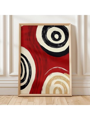 Ninastore Kırmızı, Siyah ve Bej Renklerde Cesur Soyut Daireler Sanat Baskısı, Modern Geometrik Duvar Sanatı, Ç