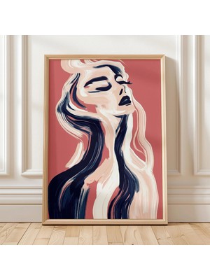 Ninastore Akıcı Portre Sanat Baskısı, Mercan ve Lacivert Tonlarında Etkileyici Kadın Illüstrasyonu, Modern Soy